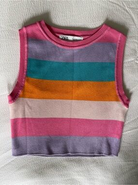 Zara Pink Multicolor Striped Knit Tank Top